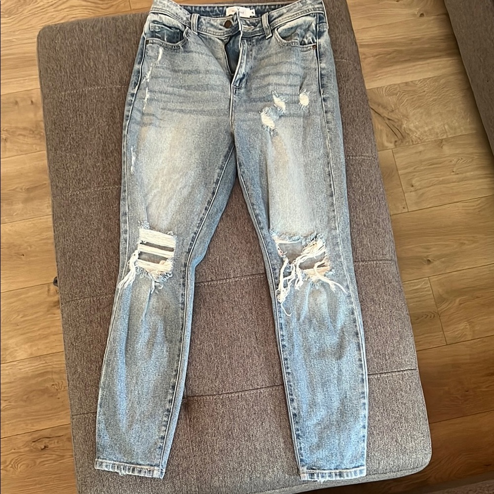 Windsor Blue Boyfriend Jeans with Distressed Details
